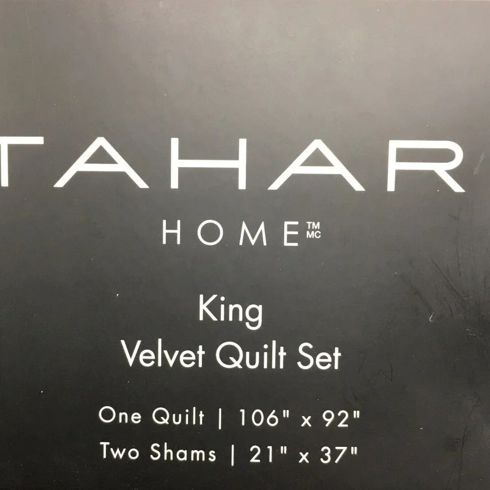 3pc Tahari Charcoal Gray Medallion Holland KING Velvet Quilt Sham Set Designer